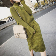 Load image into Gallery viewer, Soft Warm Knitted 2 Pieces Set Women Full Sleeve Turtleneck Sweater Pullovers &amp; Twisted Pencil Skirt Female Sweater Set 2019