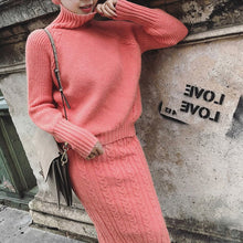 Load image into Gallery viewer, Soft Warm Knitted 2 Pieces Set Women Full Sleeve Turtleneck Sweater Pullovers &amp; Twisted Pencil Skirt Female Sweater Set 2019
